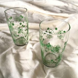 초록꽃 빈티지 유리컵